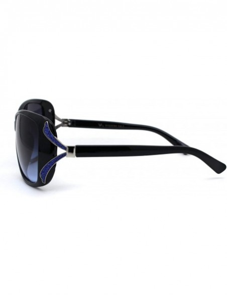 Butterfly Womens Glitter Jewel Ribbon Hinge Butterfly Sunglasses - Black Blue - CU196U6M7U6 $12.54