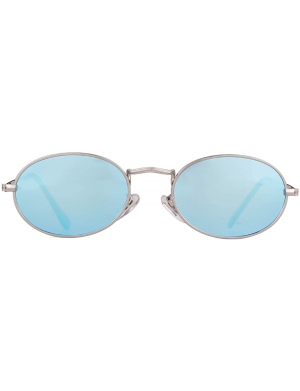 Oval Oval Sunglasses Vintage Retro Sunglasses Designer Glasses for Women Men - Silver Frame Blue Lens - CD18I8I6G3M $13.36