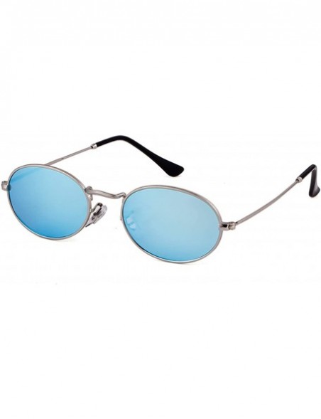 Oval Oval Sunglasses Vintage Retro Sunglasses Designer Glasses for Women Men - Silver Frame Blue Lens - CD18I8I6G3M $13.36