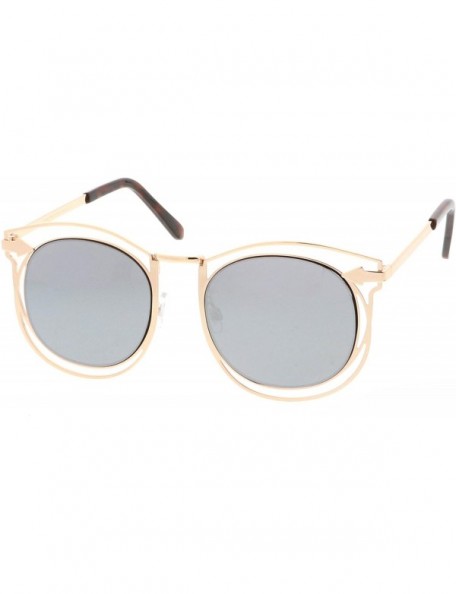 Wayfarer Oversize Open Metal Arrow Round Mirror Flat Lens Horn Rimmed Sunglasses 55mm - Gold / Silver Mirror - C1182EXMGQK $1...