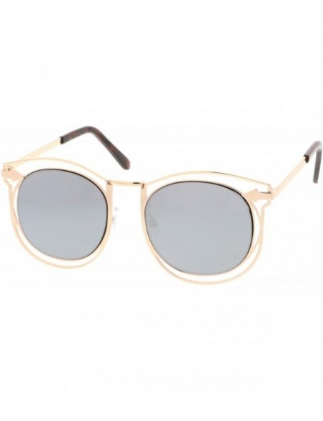 Wayfarer Oversize Open Metal Arrow Round Mirror Flat Lens Horn Rimmed Sunglasses 55mm - Gold / Silver Mirror - C1182EXMGQK $1...