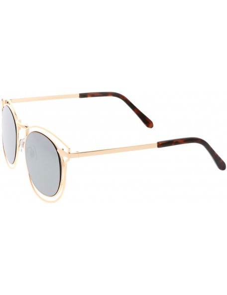 Wayfarer Oversize Open Metal Arrow Round Mirror Flat Lens Horn Rimmed Sunglasses 55mm - Gold / Silver Mirror - C1182EXMGQK $1...