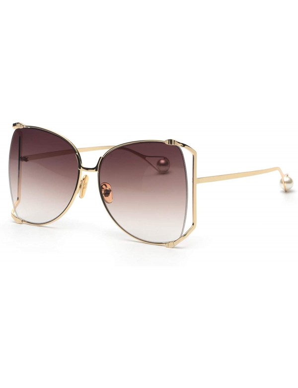 Oversized Oversized Semi Rimless Sunglasses For Women - A1 Gold Frame/Brown Gradient Lens - CY18CGCA3CT $18.83