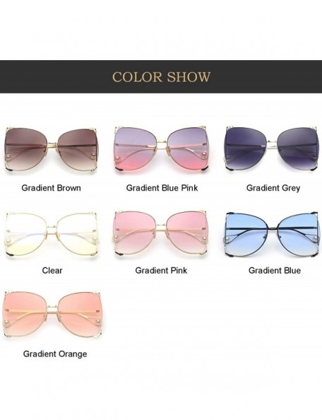 Oversized Oversized Semi Rimless Sunglasses For Women - A1 Gold Frame/Brown Gradient Lens - CY18CGCA3CT $18.83