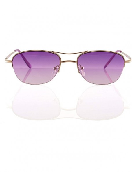 Round Retro Chic Trend Semi-Rim Petite Oval Spring Hinge Sunglasses A254 - Purple - C418O29S604 $11.26