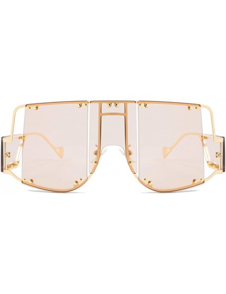 Oversized Rivets Square Oversized Women Sunglasses Side Shields Men Metal Hollow Vintage - Light Brown - C1196AUZZ07 $11.50