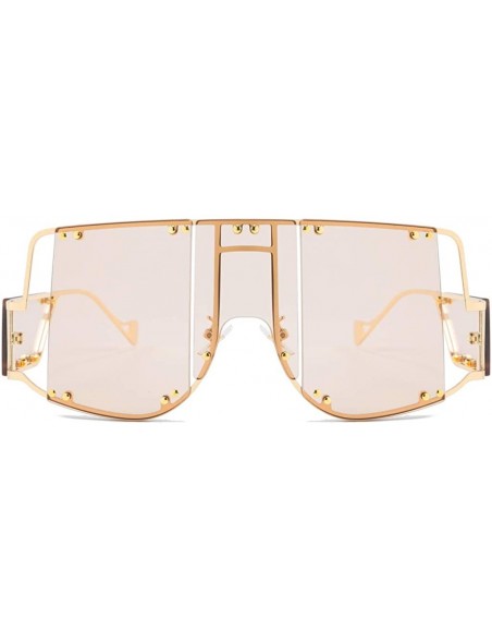 Oversized Rivets Square Oversized Women Sunglasses Side Shields Men Metal Hollow Vintage - Light Brown - C1196AUZZ07 $11.50