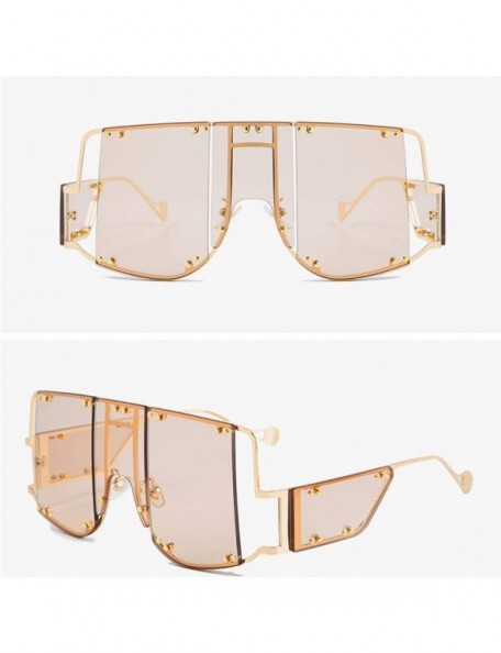 Oversized Rivets Square Oversized Women Sunglasses Side Shields Men Metal Hollow Vintage - Light Brown - C1196AUZZ07 $11.50