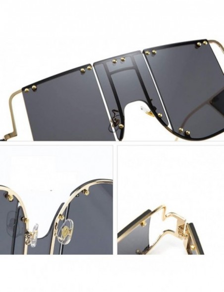 Oversized Rivets Square Oversized Women Sunglasses Side Shields Men Metal Hollow Vintage - Light Brown - C1196AUZZ07 $11.50