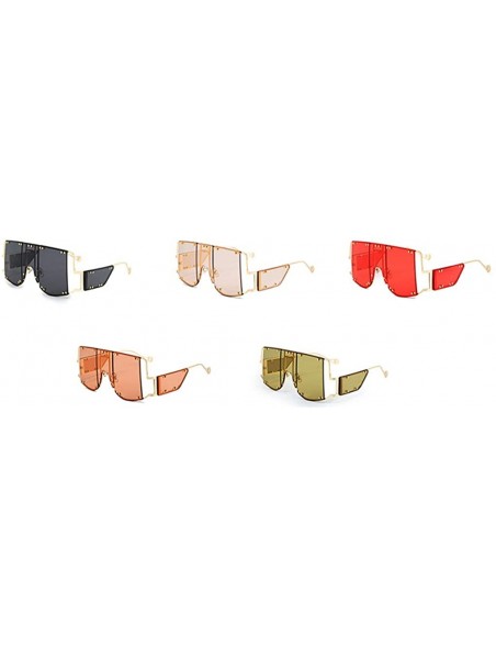 Oversized Rivets Square Oversized Women Sunglasses Side Shields Men Metal Hollow Vintage - Light Brown - C1196AUZZ07 $11.50