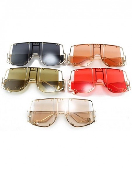 Oversized Rivets Square Oversized Women Sunglasses Side Shields Men Metal Hollow Vintage - Light Brown - C1196AUZZ07 $11.50