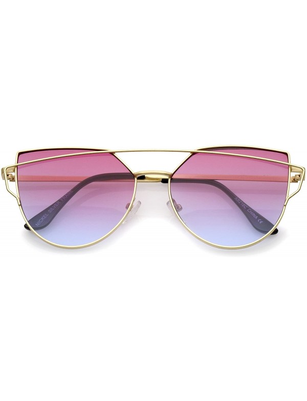 Aviator Midsize Matte Metal Frame Thin Temples Gradient Flat Lens Aviator Sunglasses 52mm - Gold / Pink-blue - CP12O1RIJGC $1...