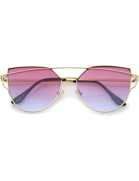 Aviator Midsize Matte Metal Frame Thin Temples Gradient Flat Lens Aviator Sunglasses 52mm - Gold / Pink-blue - CP12O1RIJGC $1...