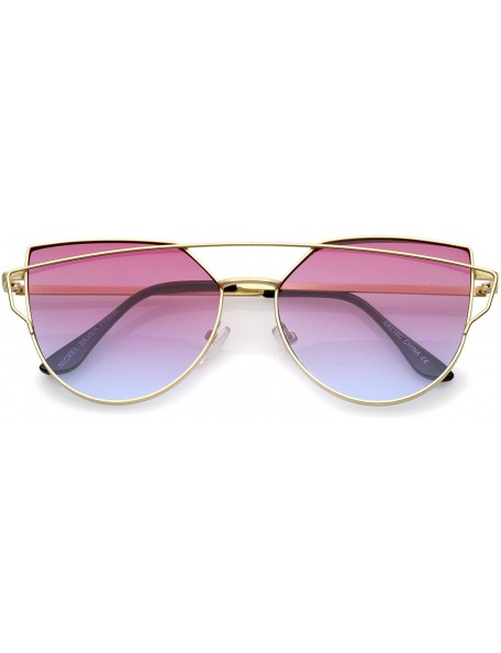 Aviator Midsize Matte Metal Frame Thin Temples Gradient Flat Lens Aviator Sunglasses 52mm - Gold / Pink-blue - CP12O1RIJGC $1...