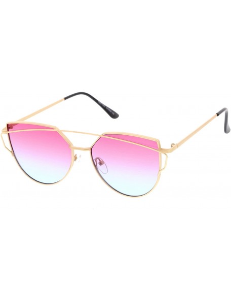 Aviator Midsize Matte Metal Frame Thin Temples Gradient Flat Lens Aviator Sunglasses 52mm - Gold / Pink-blue - CP12O1RIJGC $1...