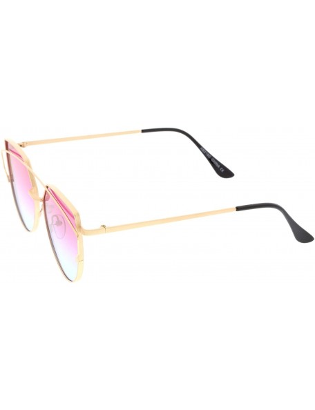 Aviator Midsize Matte Metal Frame Thin Temples Gradient Flat Lens Aviator Sunglasses 52mm - Gold / Pink-blue - CP12O1RIJGC $1...