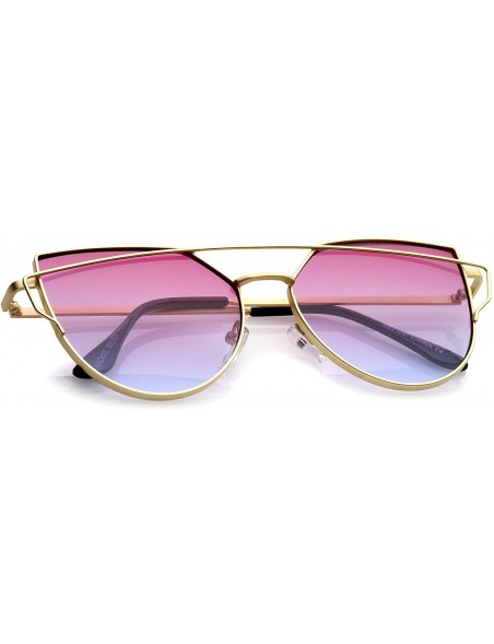 Aviator Midsize Matte Metal Frame Thin Temples Gradient Flat Lens Aviator Sunglasses 52mm - Gold / Pink-blue - CP12O1RIJGC $1...