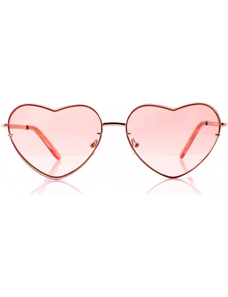 Wayfarer Women's Rimless Metal Tinted/Gradient Flat Lens Heart Sunglasses A024 - Pink Tinted - CU186DZAMGC $15.74