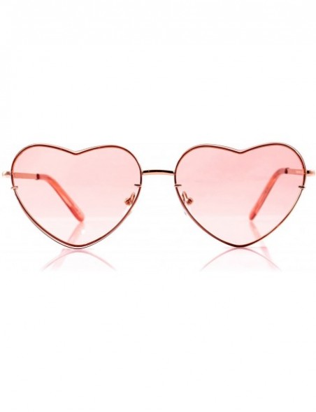 Wayfarer Women's Rimless Metal Tinted/Gradient Flat Lens Heart Sunglasses A024 - Pink Tinted - CU186DZAMGC $15.74