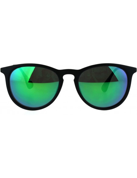 Round Mens Classic Mod Keyhole Minimal Plastic Horned Sunglasses - Green Mirror - CV184Y0U4XX $8.40