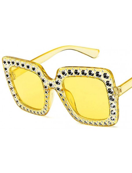 Square Women Fashion Square Frame Rhinestone Decor Sunglasses Sunglasses - Yellow - C31905ELIXQ $20.56