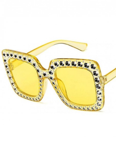 Square Women Fashion Square Frame Rhinestone Decor Sunglasses Sunglasses - Yellow - C31905ELIXQ $20.56