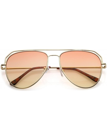 Aviator Modern Open Metal Double Crossbar Gradient Flat Lens Aviator Sunglasses 55mm - Gold / Orange Yellow - CP184WZ0D4O $11.68