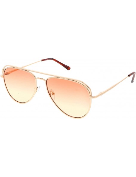 Aviator Modern Open Metal Double Crossbar Gradient Flat Lens Aviator Sunglasses 55mm - Gold / Orange Yellow - CP184WZ0D4O $11.68