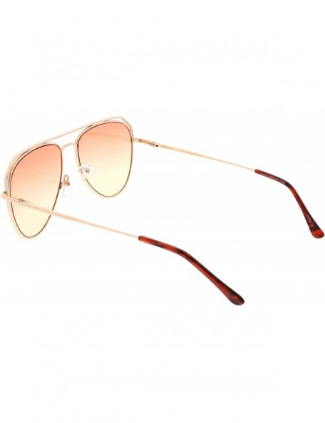 Aviator Modern Open Metal Double Crossbar Gradient Flat Lens Aviator Sunglasses 55mm - Gold / Orange Yellow - CP184WZ0D4O $11.68