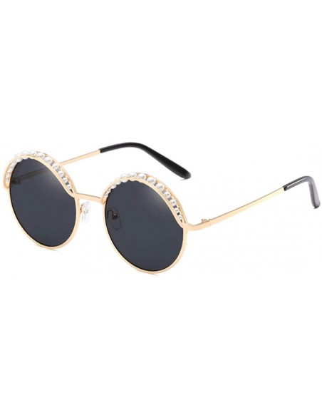 Oversized Fashion Round Sunglasses Semi-rim UV Protection Glasses for Women Girls - Dark Gray Gold-rim - CN190RKA7A3 $19.01