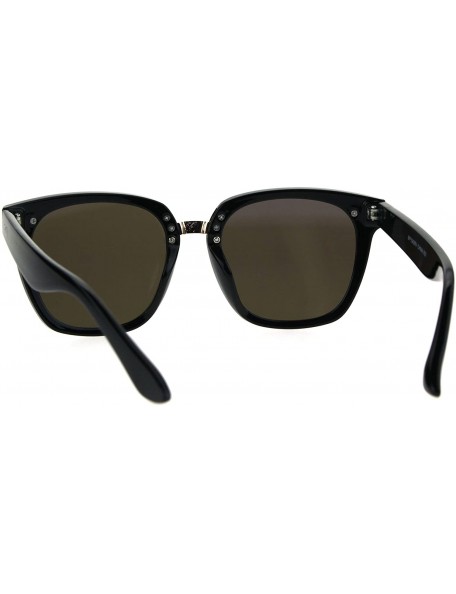 Rectangular Trendy Hipster Panel Lens Horned Rim Color Mirror Sunglasses - Black Blue - CS185CH3E83 $12.46