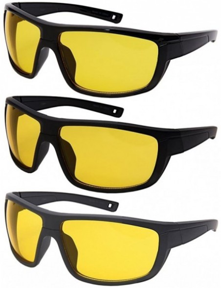 Sport Yellow HD Night Vision Sports Wrap Sunglass for Men Night Driving W/Fiber Case - Matte Black Frame/Yellow Lens - CT187C...