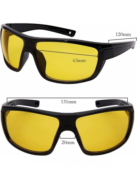 Sport Yellow HD Night Vision Sports Wrap Sunglass for Men Night Driving W/Fiber Case - Matte Black Frame/Yellow Lens - CT187C...