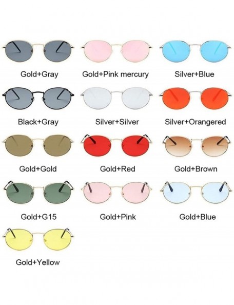 Oval Retro Round Pink Sunglasses Women Brand Designer Sun Glasses Alloy Mirror Female Oculos De Sol Brown - Goldgold - CY197Y...