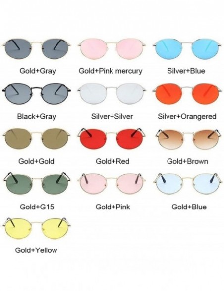 Oval Retro Round Pink Sunglasses Women Brand Designer Sun Glasses Alloy Mirror Female Oculos De Sol Brown - Goldgold - CY197Y...