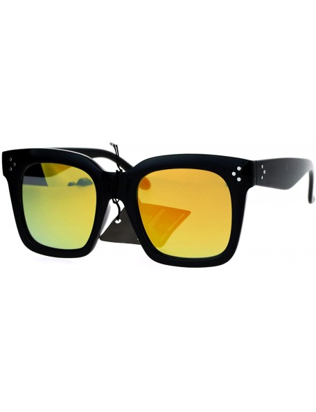 Rectangular Flat Color Mirror Lens Oversize Rectangular Thick Horn Rim Sunglasses - Orange Revo - CD12K7QCR6D $11.69