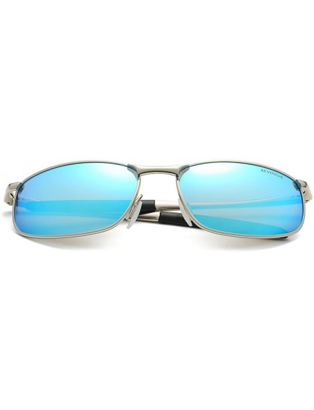 Rectangular Polarized Sunglasses For Men Rectangle Metal Frame Retro Sun Glasses AE0395 - Silver&blue - C517YAM79MD $14.08