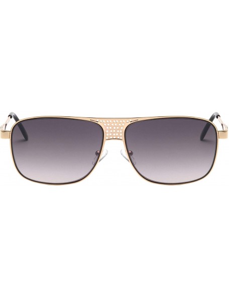 Square Octane Flat Square Lens Front Circle Cut Out Metal Pattern Aviator Sunglasses - Grey Gold - CX199CCDHL2 $27.39