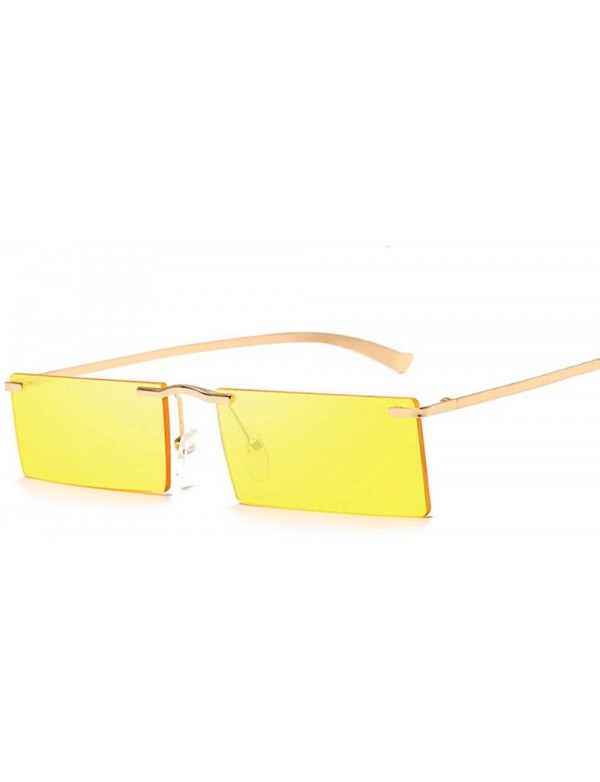 Rectangular Women Fashion Metal Frame Brand Designer Small Sun Glasses Vintage Rectangular Skinny Yellow Glasses - C618MHYN7D...