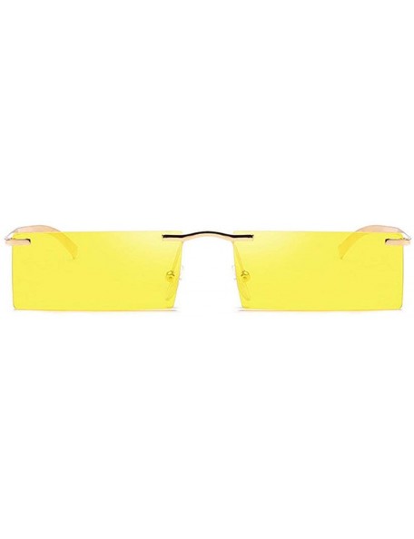 Rectangular Women Fashion Metal Frame Brand Designer Small Sun Glasses Vintage Rectangular Skinny Yellow Glasses - C618MHYN7D...