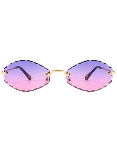 Oversized Classic style Frame less Oval Sunglasses for Women Metal PC UV400 Sunglasses - Purple Pink - CQ18SARXM6E $16.77