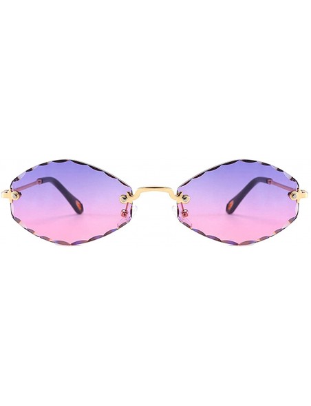 Oversized Classic style Frame less Oval Sunglasses for Women Metal PC UV400 Sunglasses - Purple Pink - CQ18SARXM6E $16.77