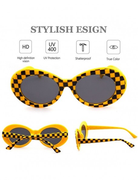 Wayfarer UV400 Clout Goggles Bold Retro Oval Mod Thick Frame Sunglasses - Yellow Grid - CQ18D2ASMHY $9.24