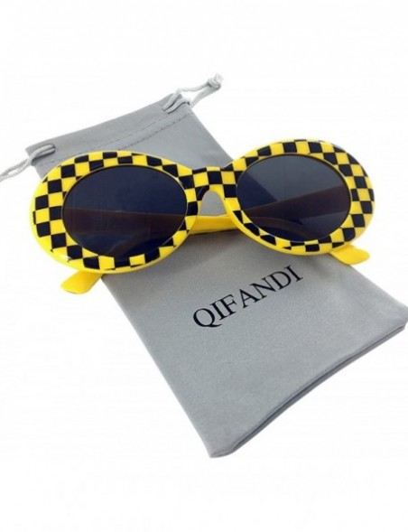 Wayfarer UV400 Clout Goggles Bold Retro Oval Mod Thick Frame Sunglasses - Yellow Grid - CQ18D2ASMHY $9.24