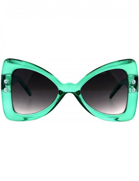 Butterfly Butterfly Ribbon Bow Pearl Frame Sunglasses Womens Oversized Shades - Green (Smoke) - CT18KWSSQS3 $11.07