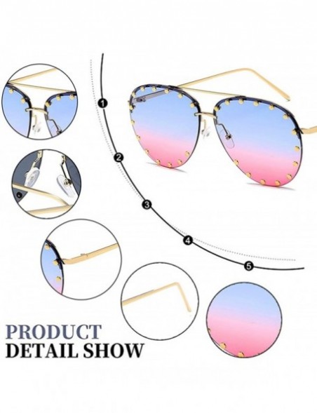 Aviator Women Rimless Oversized Studded Sunglasses Gradient Lens Rivet Fashion WS027 - Gold Frame Blue Pink Lens - C718CCISK4...