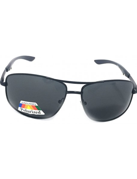 Aviator Unisex Metal Square Polorized Aviator Sunglass - Shiny Black Frame Black Lens - C9180YTIAMM $9.86