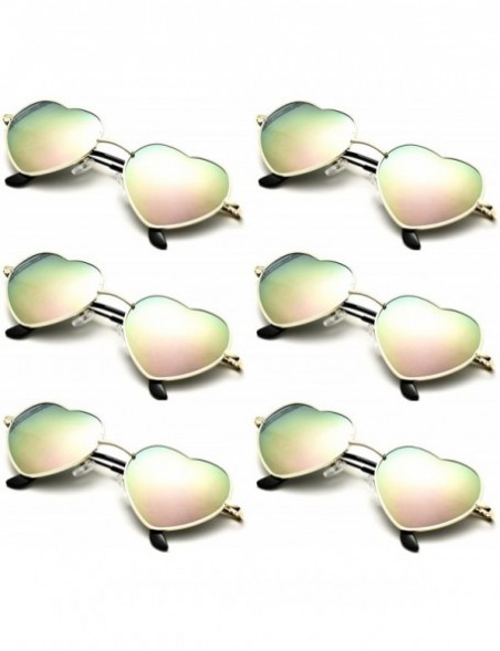 Aviator 6 Packs Vintage Mirrored Lens Aviator Unisex Heart Sunglasses Metal Frame - Pink Mirror - CX18E3CA57I $27.03