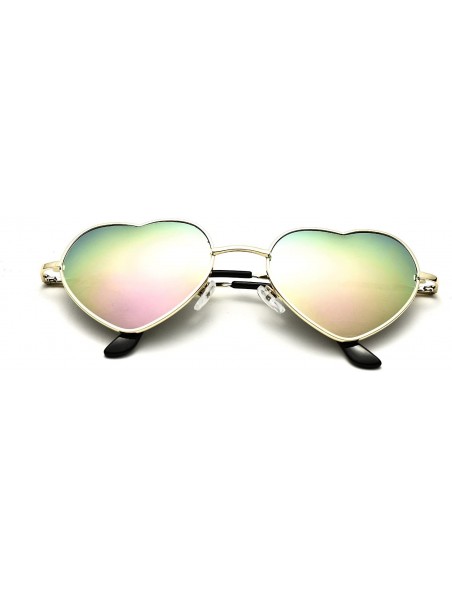 Aviator 6 Packs Vintage Mirrored Lens Aviator Unisex Heart Sunglasses Metal Frame - Pink Mirror - CX18E3CA57I $27.03