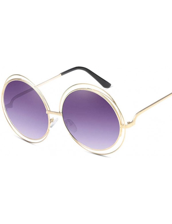 Oversized UV400 Round Sunglasses Green Mirror Oversized Vintage Sun Glasses for Women - Gold F Gray - CK18TZZY5GS $16.64